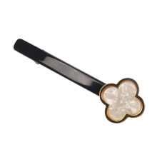 Black barrette flour leaf clover acetate hair clip flat inlay acetate with metal bezel